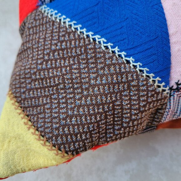 Vintage Crazy Quilt Throw Pillow Polyester 18x18 Handmade Patchwork Embroidered - Picture 9 of 16